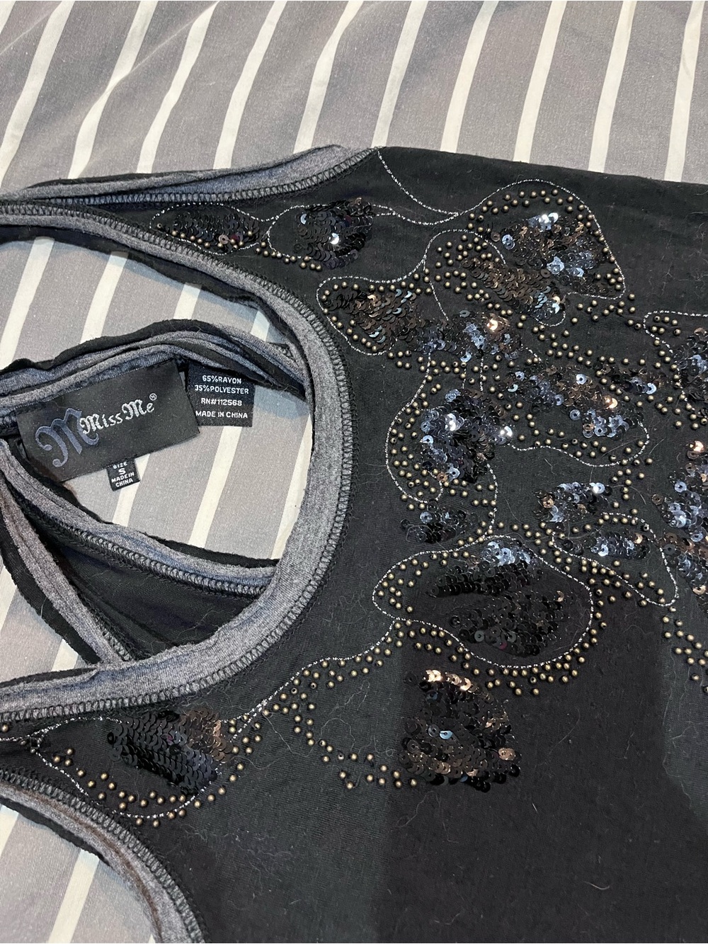 Miss Me Black Sequin & Stud Embellished Racerback Tank